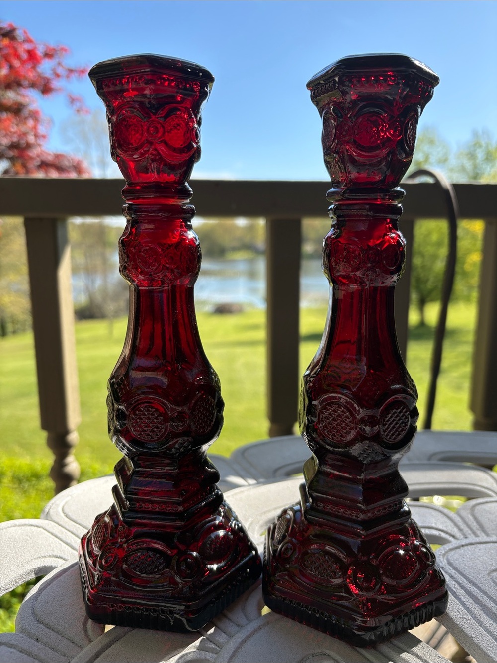 Avon Cape Cod Vintage-Style Ruby Red Glass Candlesticks holders set. - Picture 3 of 7